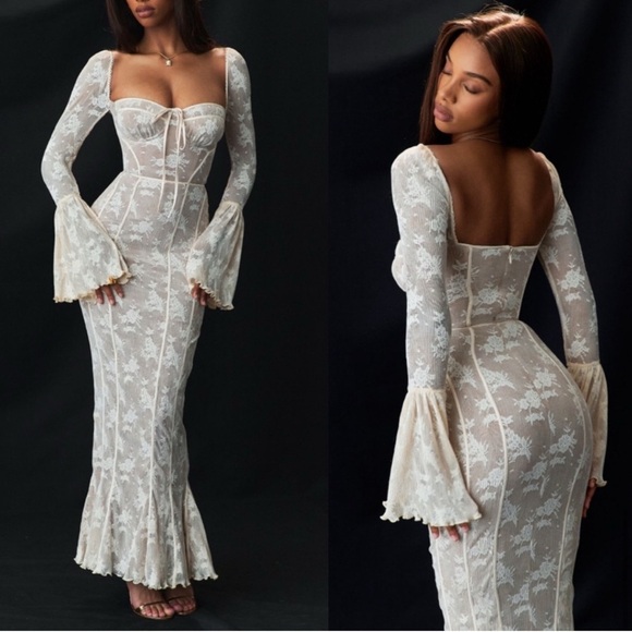 HOUSE OF CB 'Delilah' Vintage Cream Lace Maxi Dress NWOT size XS - Picture 5 of 12
